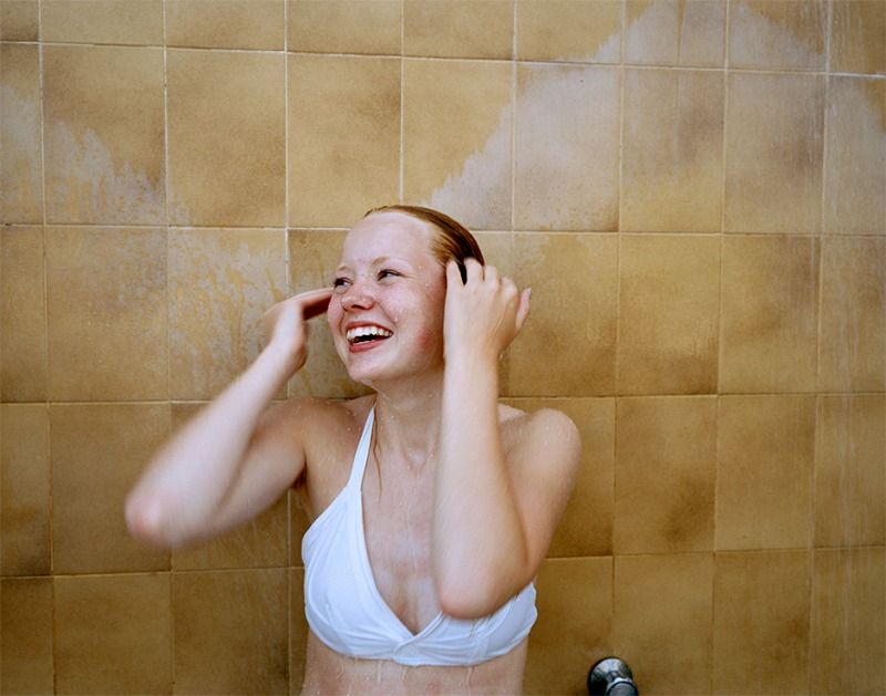 Hanna in a shower, Italy, 2000