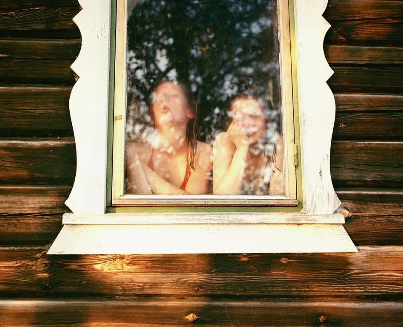 Johanna and Viikka in the sauna, 2006